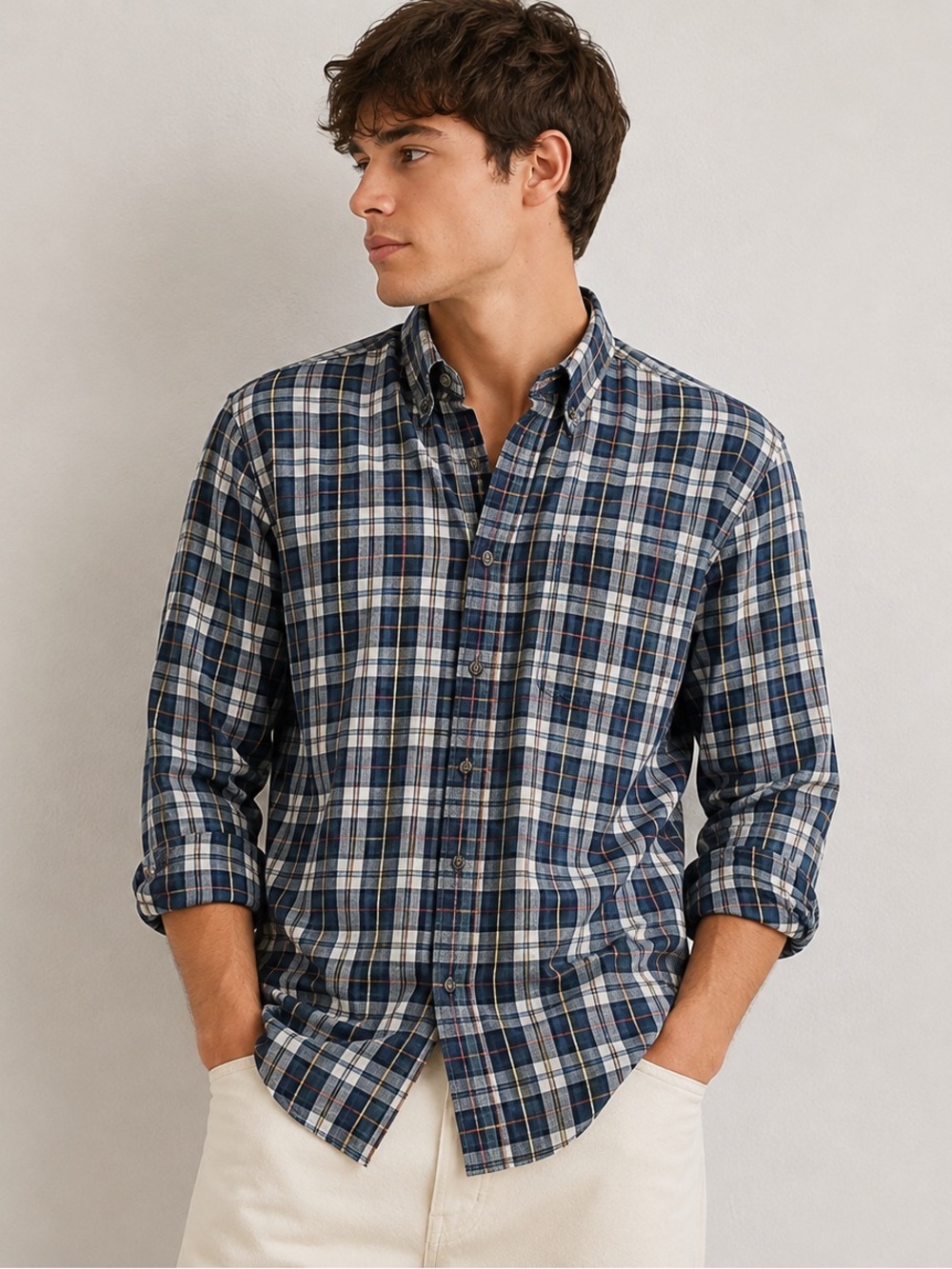 Christopher Hayes Men’s Blue Plaid Button Down Shirt Size 16.5 34/35 EUC Soft